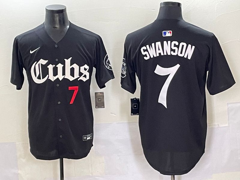 Men 2025 Chicago Cubs #7 Swanson Black Five generations Joint Name Nike MLB Jersey style 6->chicago cubs->MLB Jersey